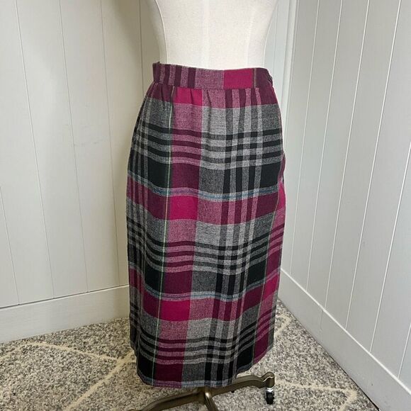 C.E. Stanton Dresses & Skirts - Vintage C.E. Stanton Womens Small Pencil Skirt Black Gray Pink Plaid Pockets